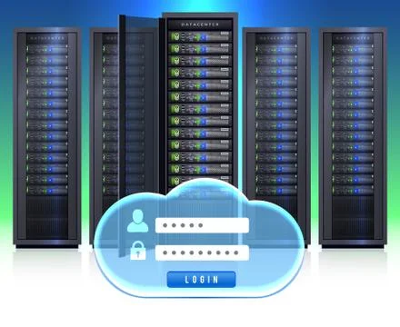 Server Racks Realistic Login Icon Stock Illustration