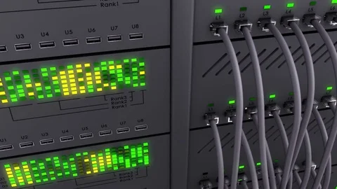 Server. Realistic Green LED. Working data servers. Camera moves to the right Stock Footage 70753424