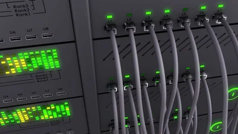 Server. Realistic Green LED. Working data servers. Static camera Stock Footage 70753434