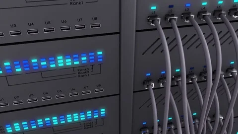 Server. Realistic LED. Working data servers. Camera moves to the right Stock Footage 70659494