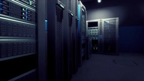 Server room with active supercomputers in neat rows Stock Illustration