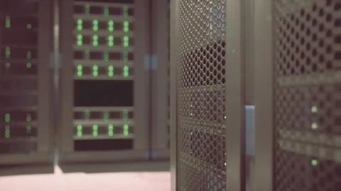 Server room with active supercomputers in rows Stockillustratie