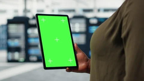 Server room admin uses isolated screen tablet to increase workload capacity Stock Footage 317201465