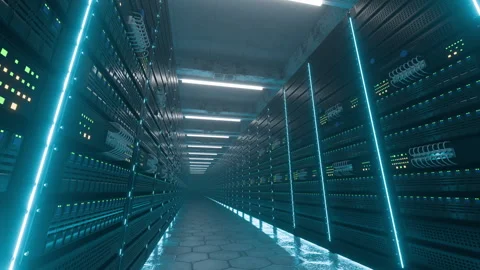 Server Room With Advanced Sas Technology and Racks, Big Data Infrastructure Stock Footage 317093148