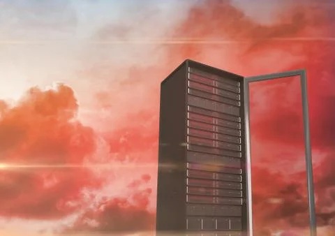 Server room against dramatic clouds Stock Illustration