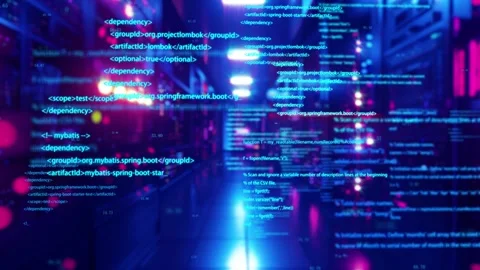 Server room and computer program code rolling background Stock Footage 269096720