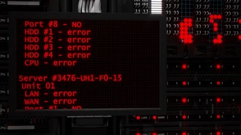 Server room and rack servers with server error Video stock 83027945