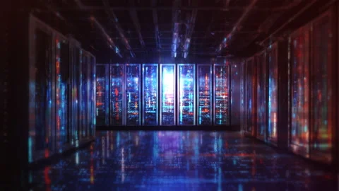 Server room with animation of digital code. Stock Footage 269628308