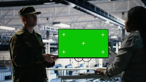 Server room army experts deploy AI tech on green screen PC Stock Footage 314686053