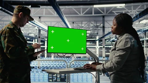 Server room army experts deploy AI tech on green screen PC Stock Footage 314805494