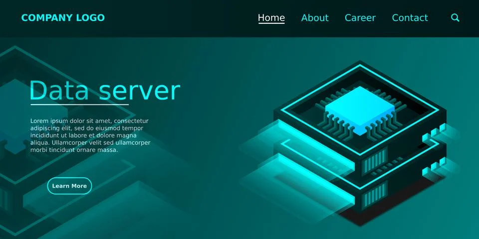 Server room banner, web hosting and processing of big data concept Stockillustratie