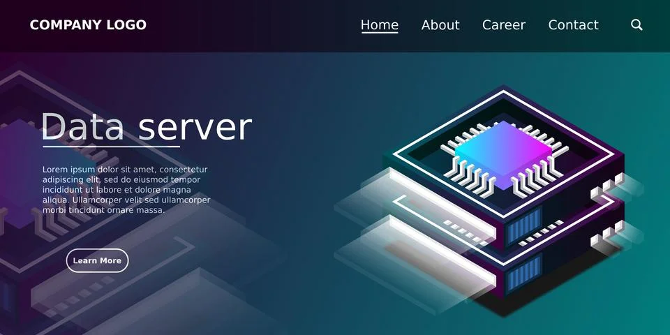 Server room banner, web hosting and processing of big data concept Stock Illustration