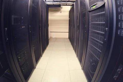 The server room boasts state-of-the-art computing equipment and a secure netw Stock Photos