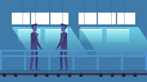 Server Room Bridge. Two Engineering People Crew. Stock Illustration