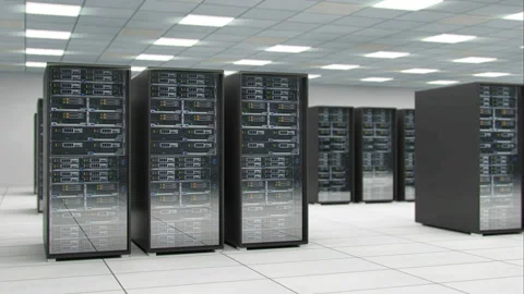 Server room center exchanging cyber datas and connections 3D rendering Stock Footage 95662302