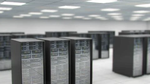 Server room center exchanging cyber datas and connections 3D rendering Stock Illustration