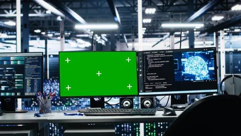Server room chroma key PCs tracking rigs processing machine learning datasets Stock Photos