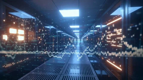 Server room. Cloud storage. Supercomputer. AI. Data Center. Big data. Graphic. 스톡 동영상 240906603