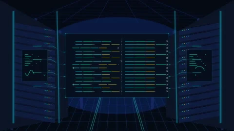 Server room computer animation futuristic cyberspace blue background Vídeo Stock 346553555