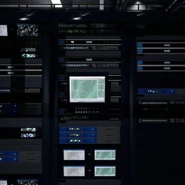 Server room computer controlling devices used for high speed data transfers Stock Illustration