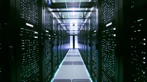 Server Room Corridor, Animated Lighting Transition Stock Footage 342902813