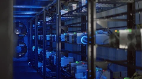 Server room for crypto currency mining. Stock Footage