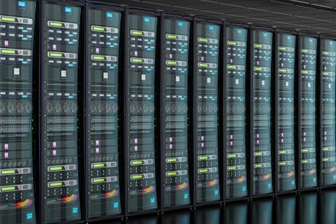 Server room in data center, 3D rendering Stock Illustration