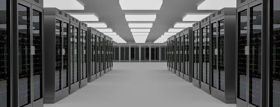 Server room data center. Backup, mining, hosting, mainframe, farm and computer Stock Illustration