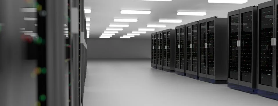 Server room data center. Backup, mining, hosting, mainframe, farm and computer Stock Illustration