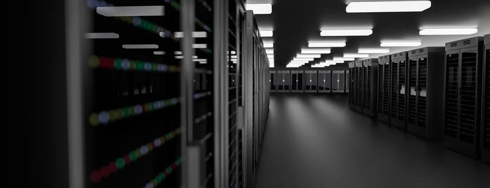 Server room data center. Backup, mining, hosting, mainframe, farm and computer Illustrazione stock