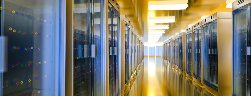 Server room data center. Backup, mining, hosting, mainframe, farm and computer Illustrazione stock