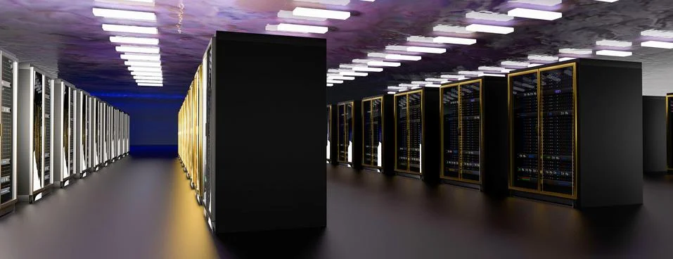 Server room data center. Backup, mining, hosting, mainframe, farm and computer Stock Illustration