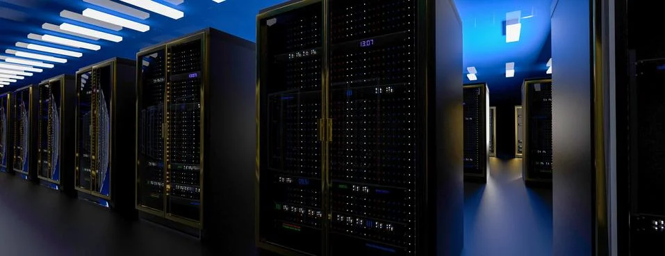 Server room data center. Backup, mining, hosting, mainframe, farm and computer Stock Illustration