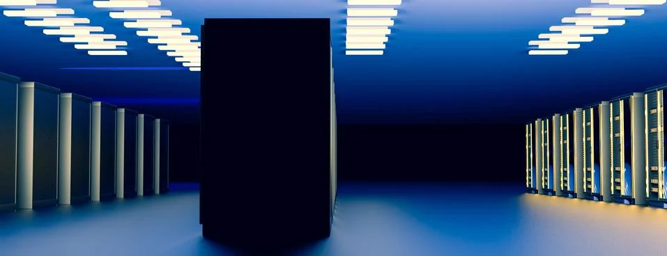 Server room data center. Backup, mining, hosting, mainframe, farm and computer Stock Illustration