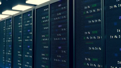 Server room data center. Backup, mining, hosting, mainframe, farm and computer Illustrazione stock