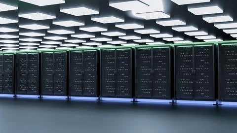 Server room data center. Backup, mining, hosting, mainframe, farm and computer Illustrazione stock