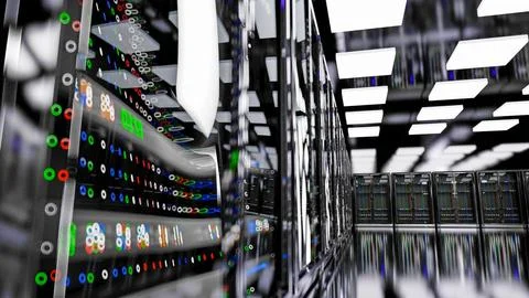 Server room data center. Backup, mining, hosting, mainframe, farm and computer Stock Illustration