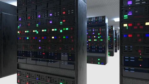 Server room data center. Backup, mining, hosting, mainframe, farm and computer Stock Illustration