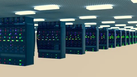 Server room data center. Backup, mining, hosting, mainframe, farm and computer Stock Illustration