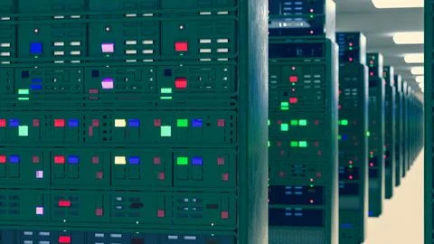 Server room data center. Backup, mining, hosting, mainframe, farm and computer Stockillustratie
