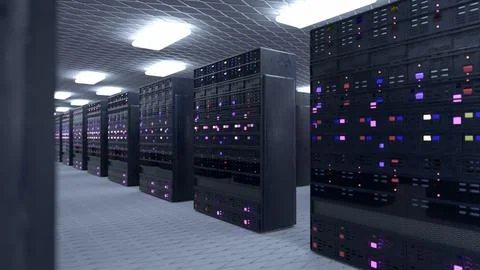 Server room data center. Backup, mining, hosting, mainframe, farm and computer Stock Illustration