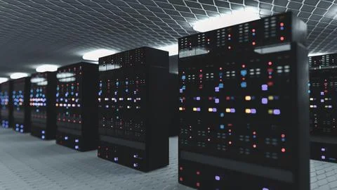 Server room data center. Backup, mining, hosting, mainframe, farm and computer Stock Illustration