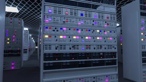 Server room data center. Backup, mining, hosting, mainframe, farm and computer Stock Illustration