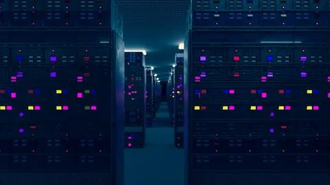 Server room data center. Backup, mining, hosting, mainframe, farm and computer Stock Illustration