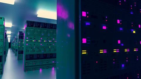 Server room data center. Backup, mining, hosting, mainframe, farm and computer Stock Illustration