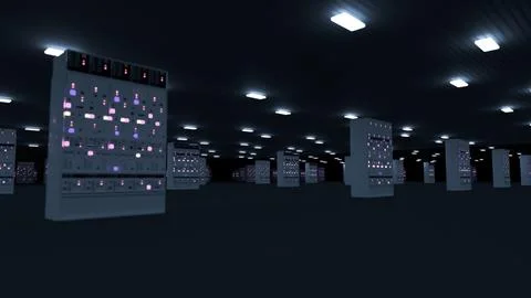 Server room data center. Backup, mining, hosting, mainframe, farm and computer Illustrazione stock