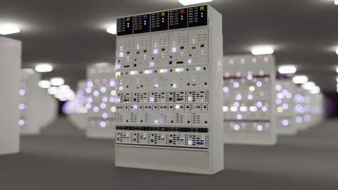 Server room data center. Backup, mining, hosting, mainframe, farm and computer Illustrazione stock