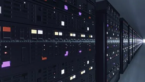 Server room data center. Backup, mining, hosting, mainframe, farm and computer Illustrazione stock