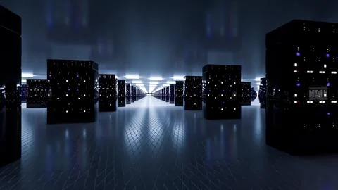 Server room data center. Backup, mining, hosting, mainframe, farm and computer Illustrazione stock