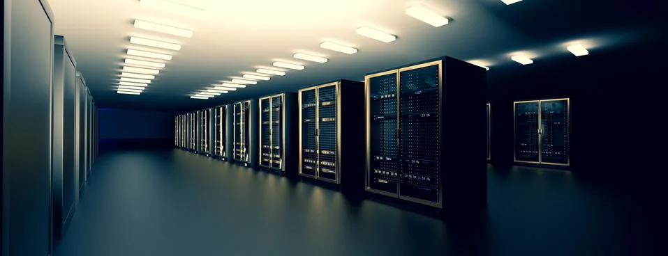 Server room data center. Backup, mining, hosting, mainframe, farm and computer Stock Illustration